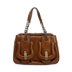 Fendi Brown Laether Saddle B Shoulder Bag with Chain Strap